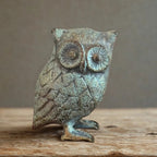 Cast Iron Owl Figurine | Antique Verdigris Finish | Rustic Home Decor