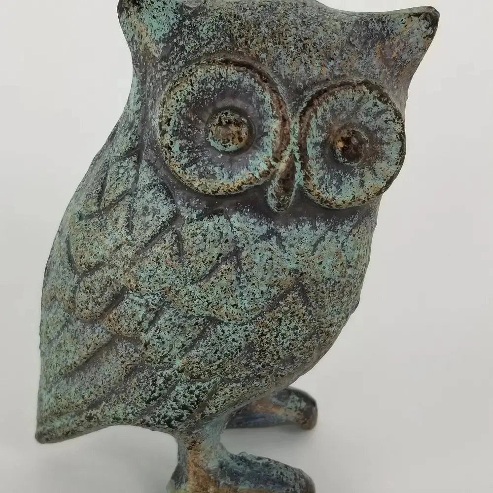 Cast Iron Owl Figurine | Antique Verdigris Finish | Rustic Home Decor