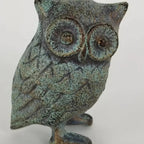 Cast Iron Owl Figurine | Antique Verdigris Finish | Rustic Home Decor