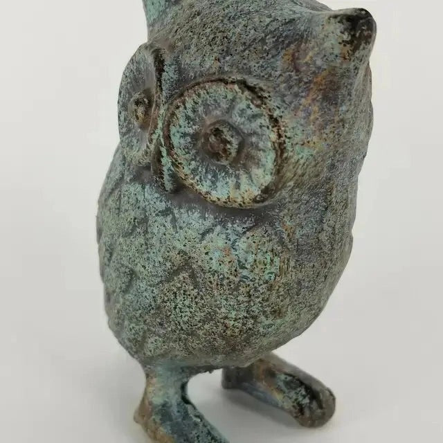 Cast Iron Owl Figurine | Antique Verdigris Finish | Rustic Home Decor