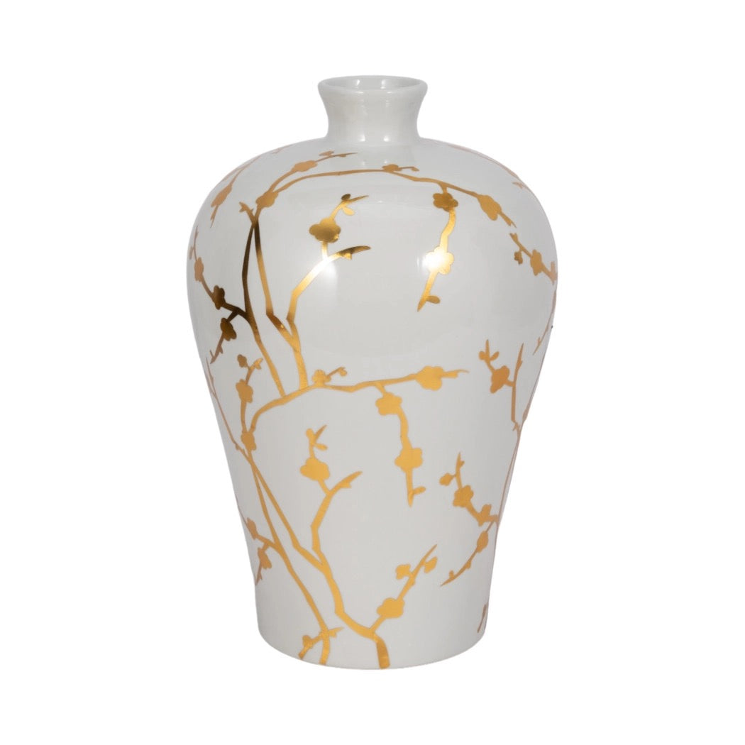 White Ceramic Chinoiserie Floral Vase | 15"