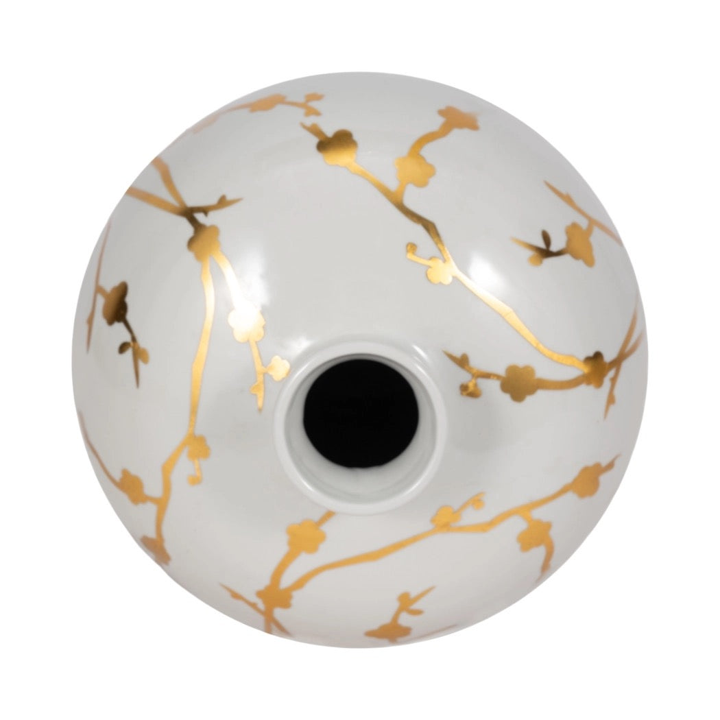 White Ceramic Chinoiserie Floral Vase | 15"