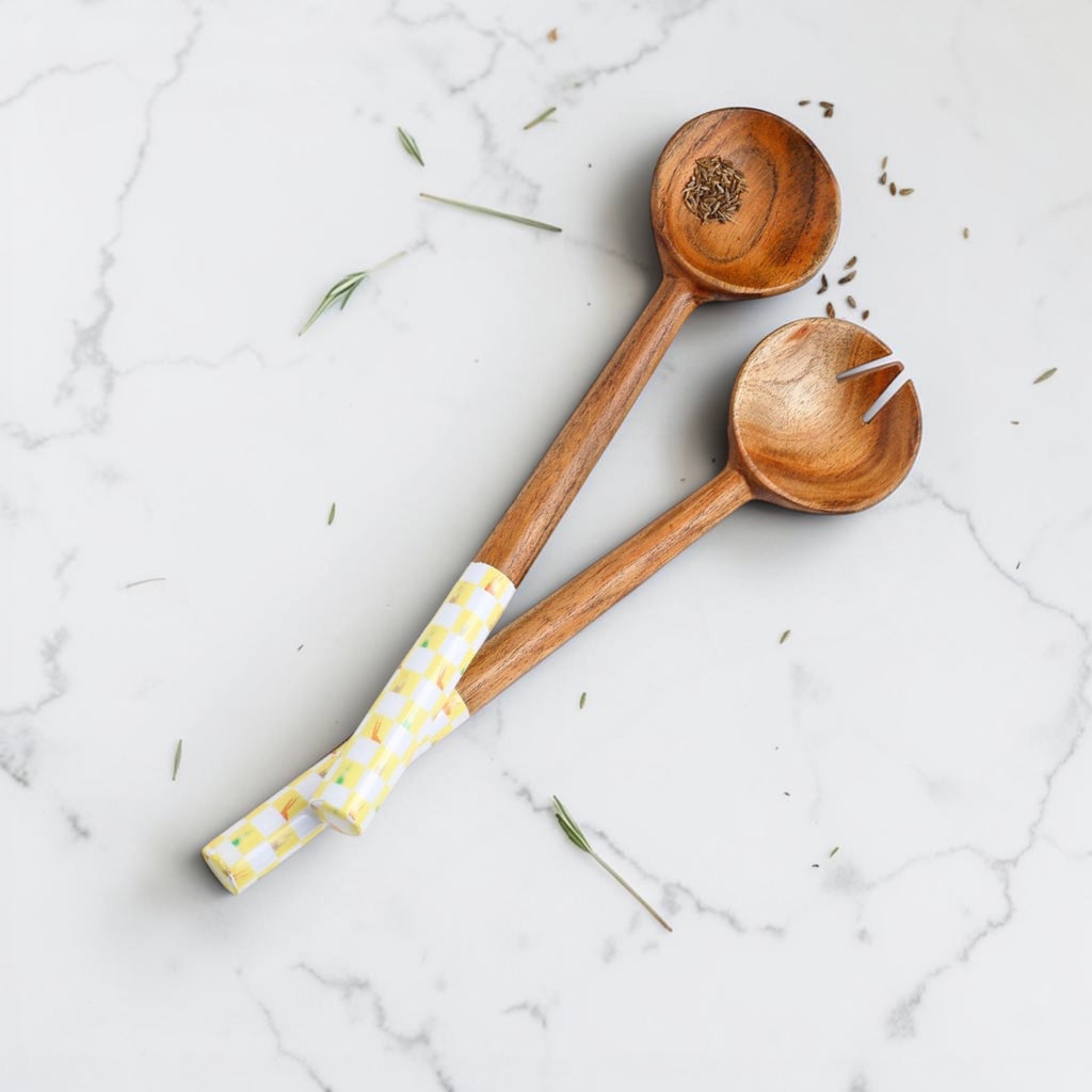 Meena Resin Inlay & Wood Salad Server Set