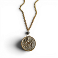 Antique French Figural Medallion Necklace — Jester & Cherub Relief | 18"