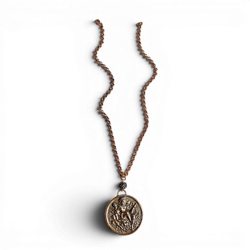 Antique French Figural Medallion Necklace | Jester & Cherub Relief