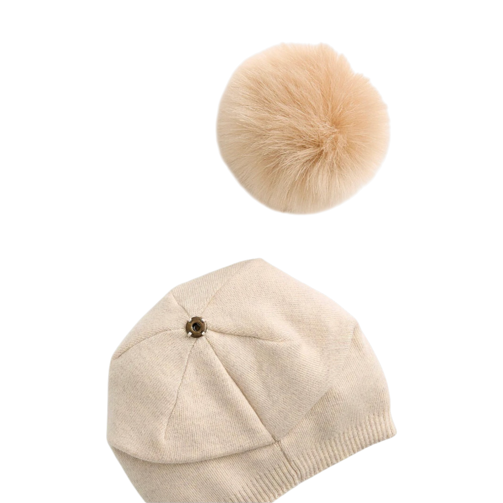 Classy Cashmere Detachable Faux Fur Pom Beanie | Oatmeal