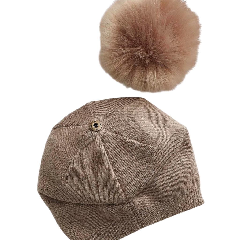Classy Cashmere Detachable Faux Fur Pom Beanie | Taupe