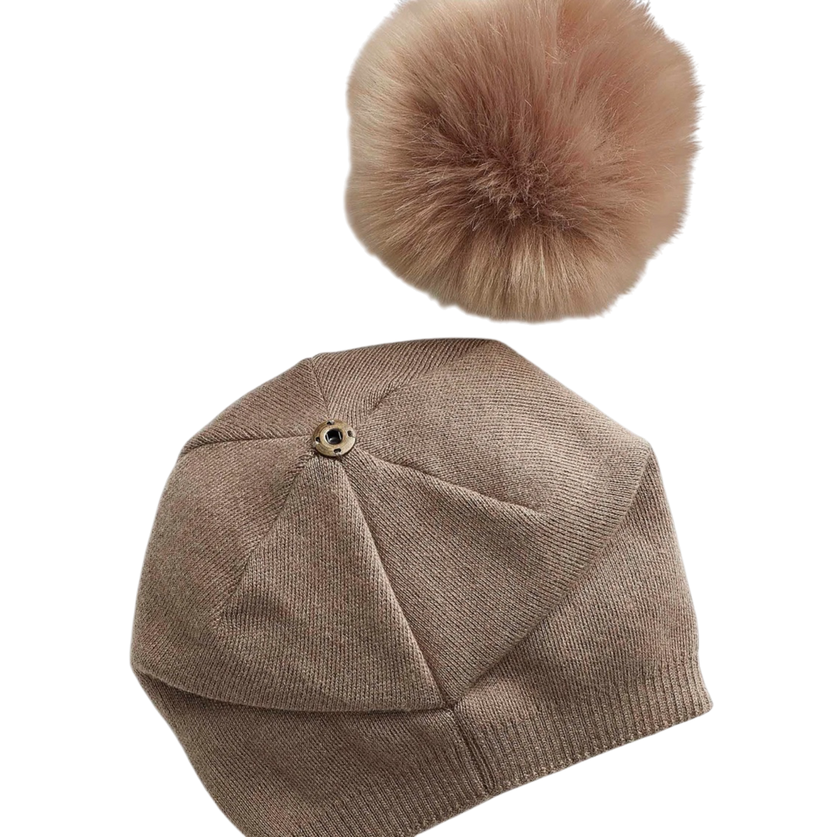 Classy Cashmere Detachable Faux Fur Pom Beanie | Taupe