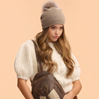 Classy Cashmere Detachable Faux Fur Pom Beanie | Taupe
