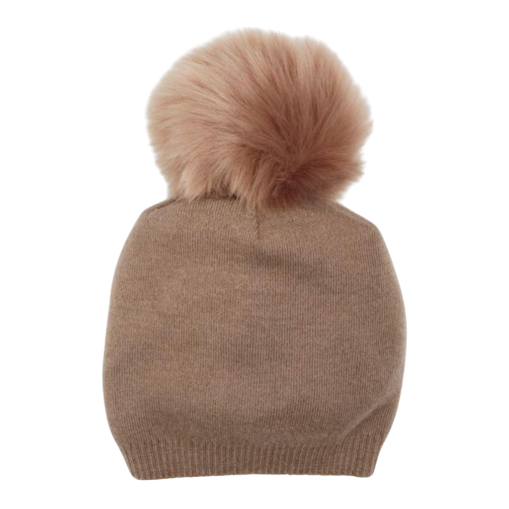 Classy Cashmere Detachable Faux Fur Pom Beanie | Taupe