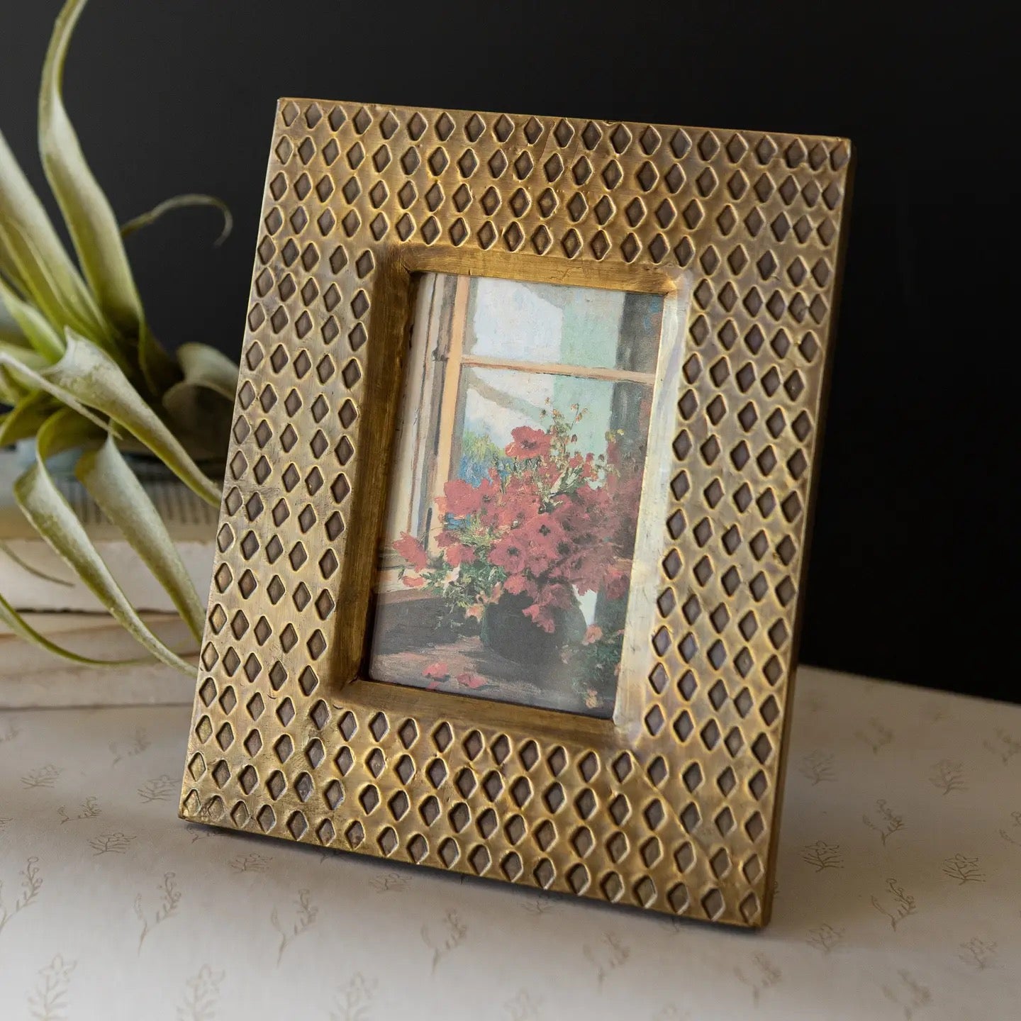 Berlin Hammered Brass Diamond Photo Frame | 4 x 6