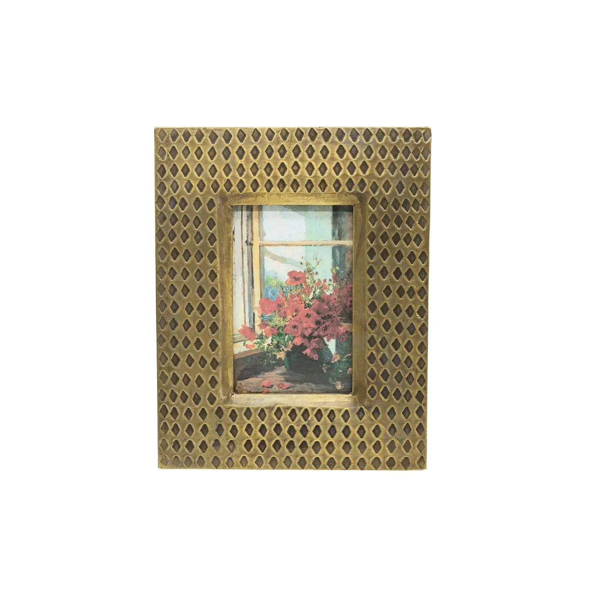 Berlin Hammered Brass Diamond Photo Frame | 4 x 6