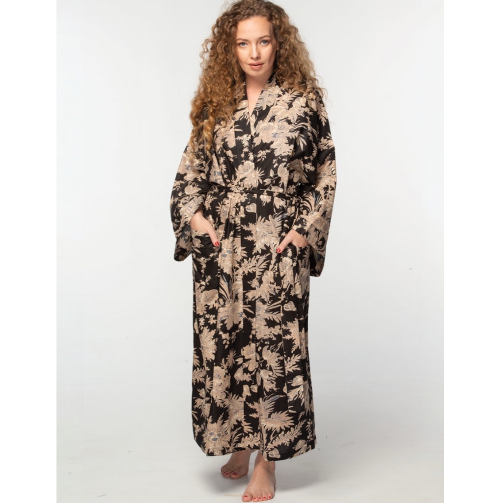 Rani Kimono Robe | Black & Gold