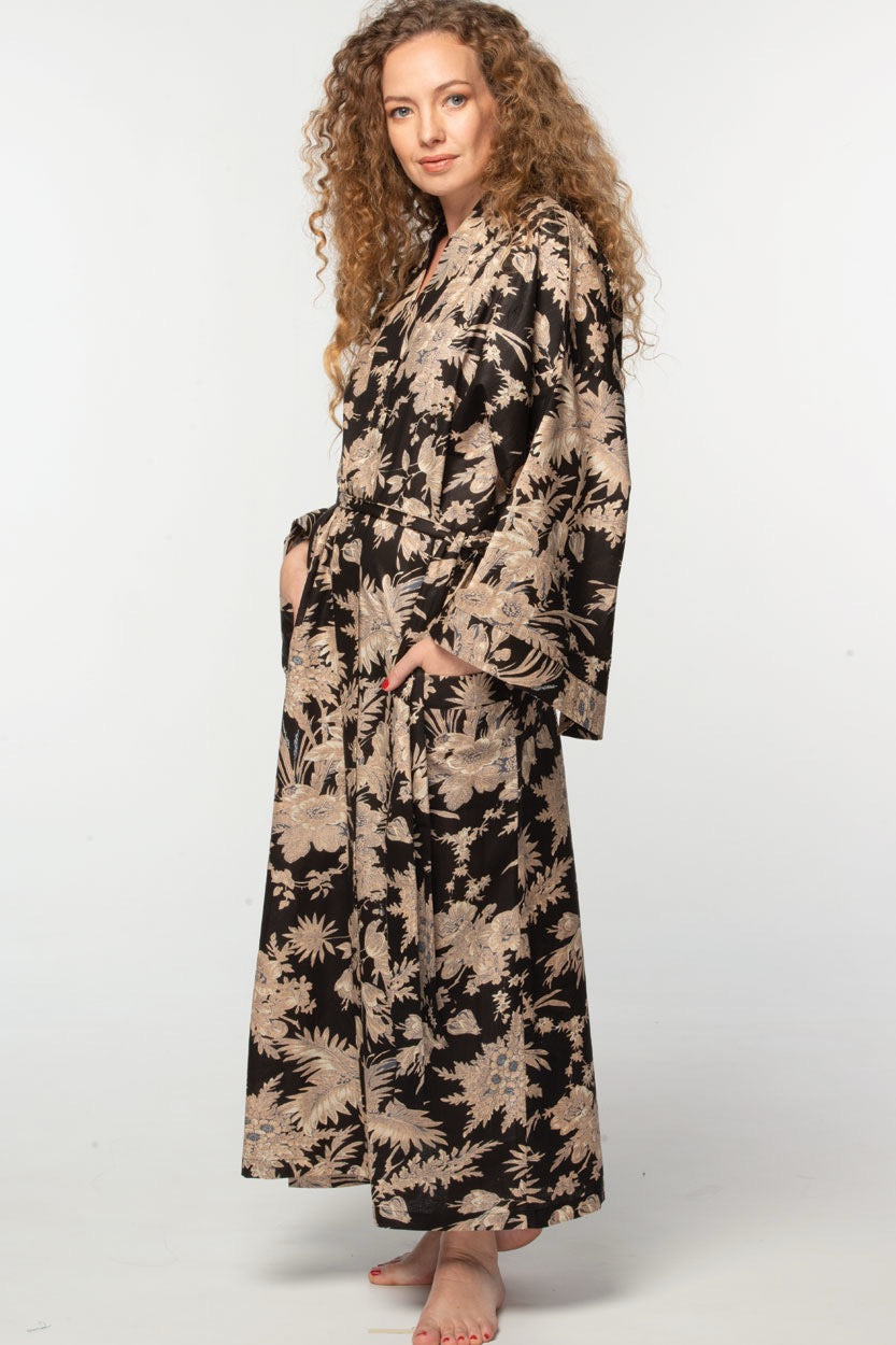 Rani Kimono Robe | Black & Gold