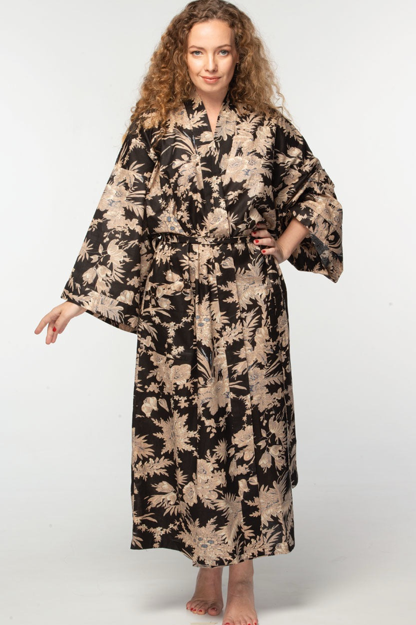 Rani Kimono Robe | Black & Gold