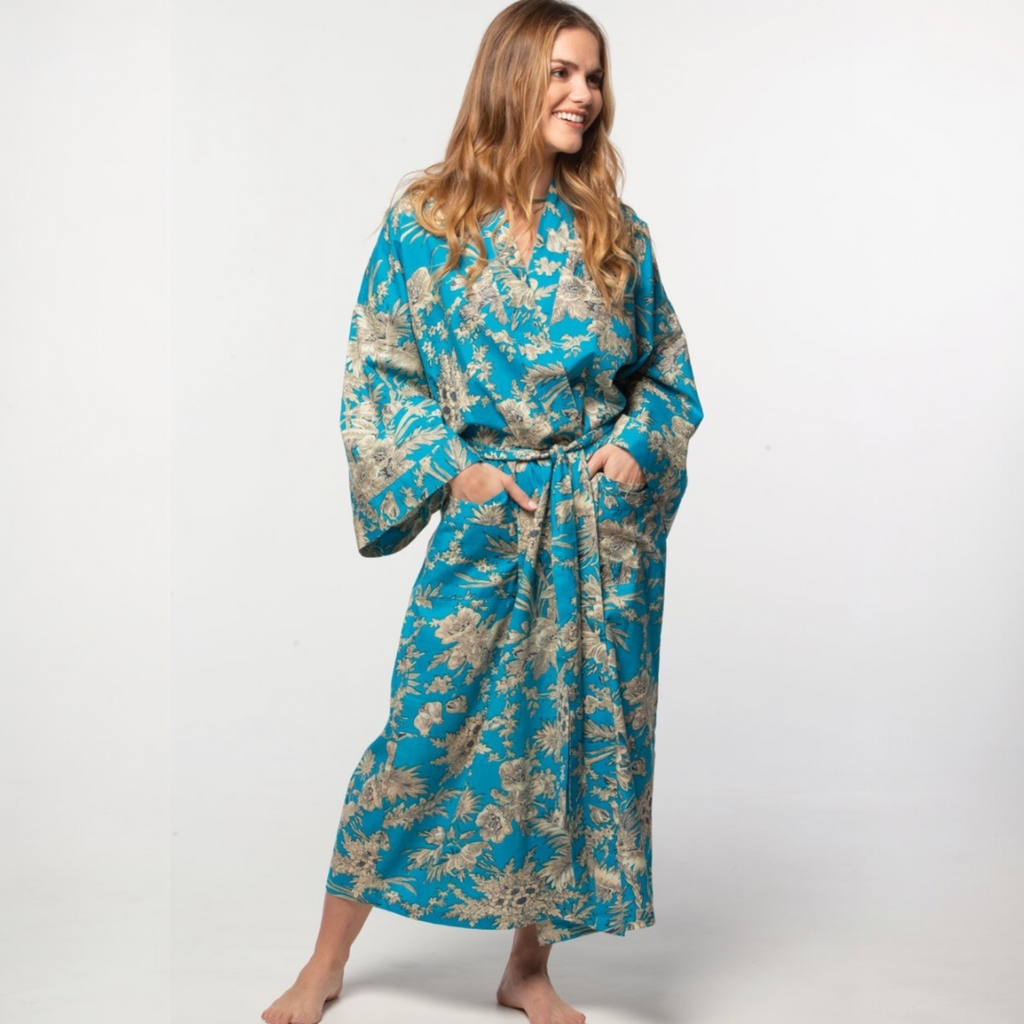 Rani Kimono Robe | Turquoise & Gold