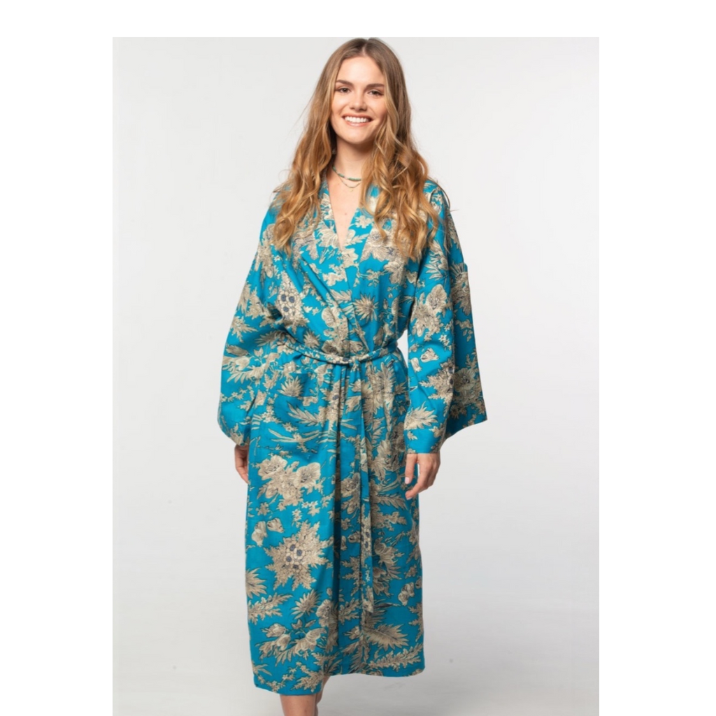 Rani Kimono Robe | Turquoise & Gold
