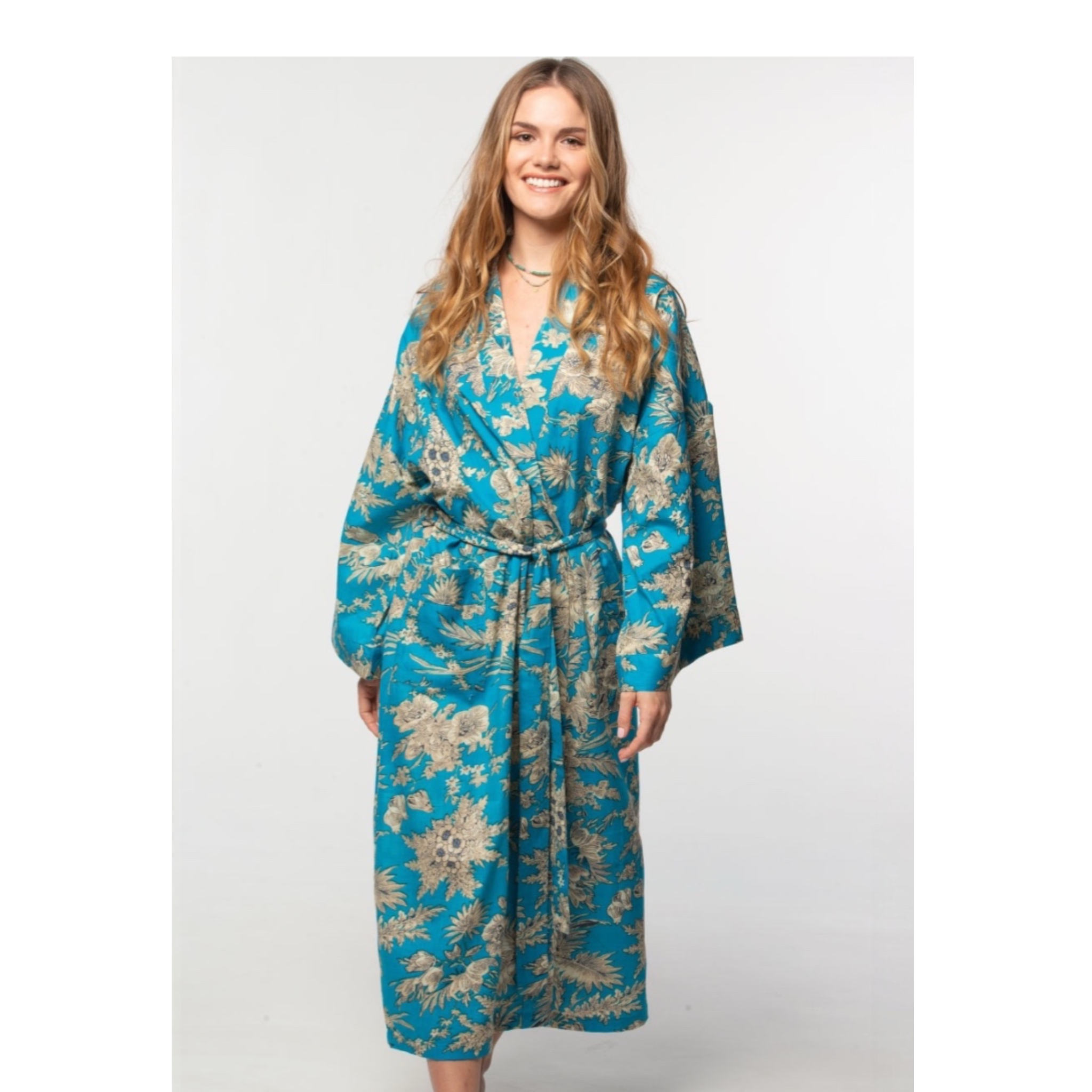 Rani Kimono Robe | Turquoise & Gold