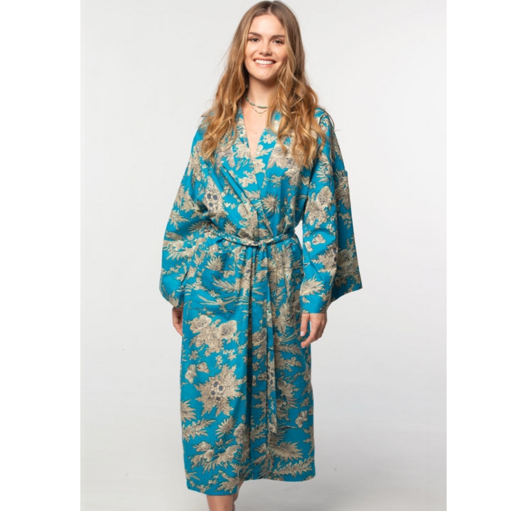 Rani Kimono Robe | Turquoise & Gold