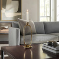 Gold Metal Open Oval Taper Candle Holder | 10"