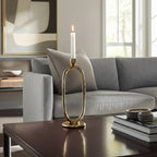 Gold Metal Open Oval Taper Candle Holder | 10"
