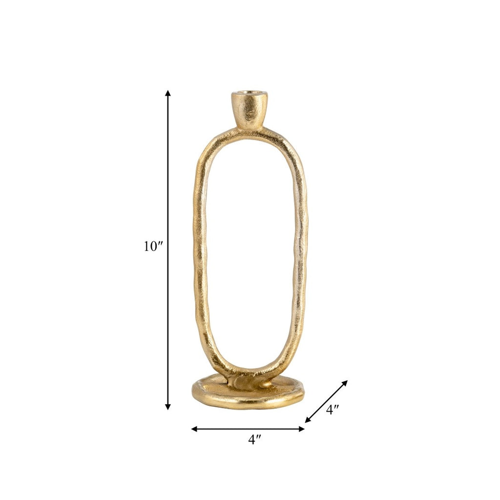 Gold Metal Open Oval Taper Candle Holder | 10"