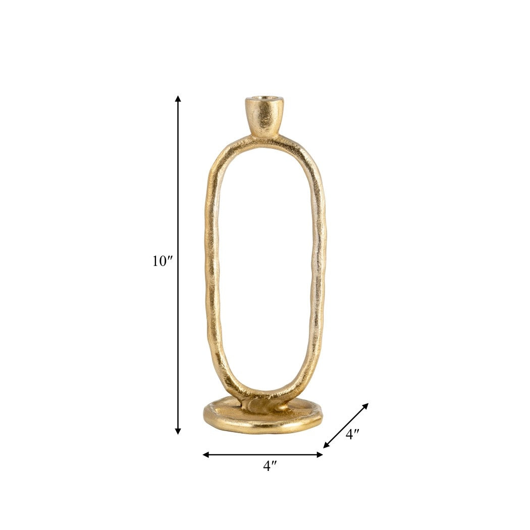 Gold Metal Open Oval Taper Candle Holder | 10"