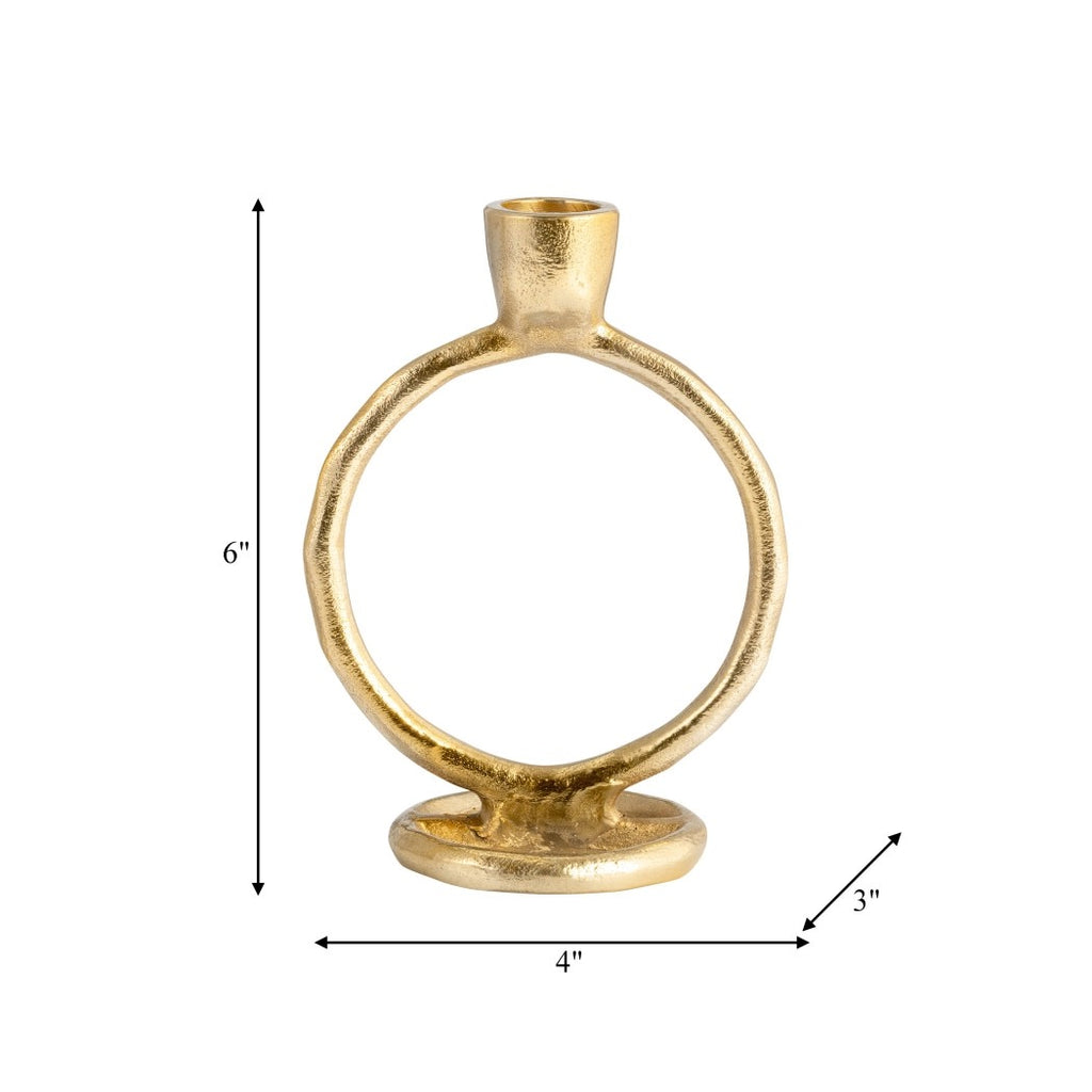 Gold Metal Round Ring Taper Candle Holder | 6"