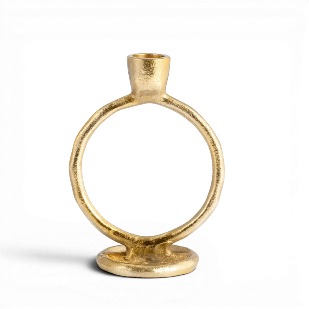 Gold Metal Ring Taper Candle Holder | 6"