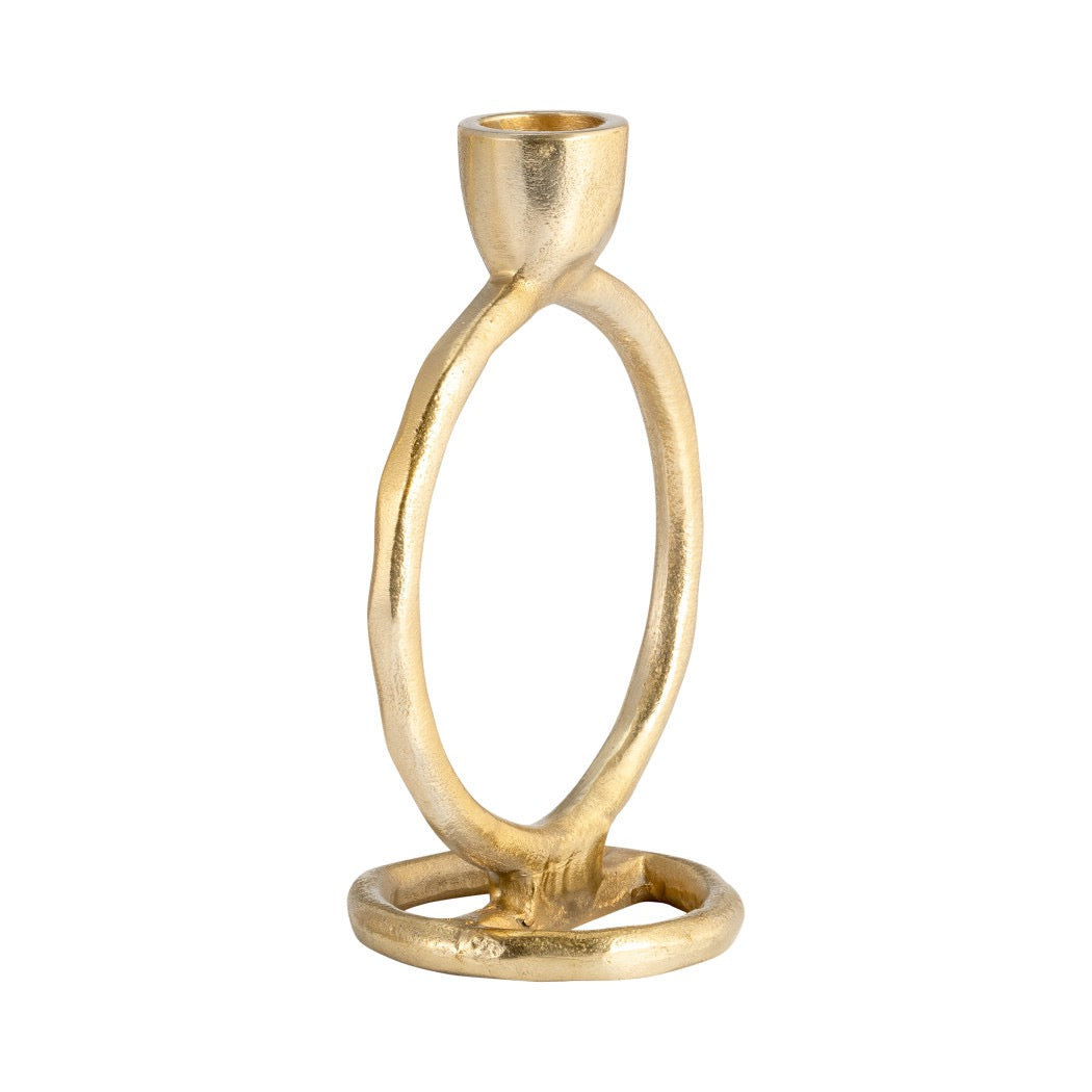 Gold Metal Round Ring Taper Candle Holder | 6"