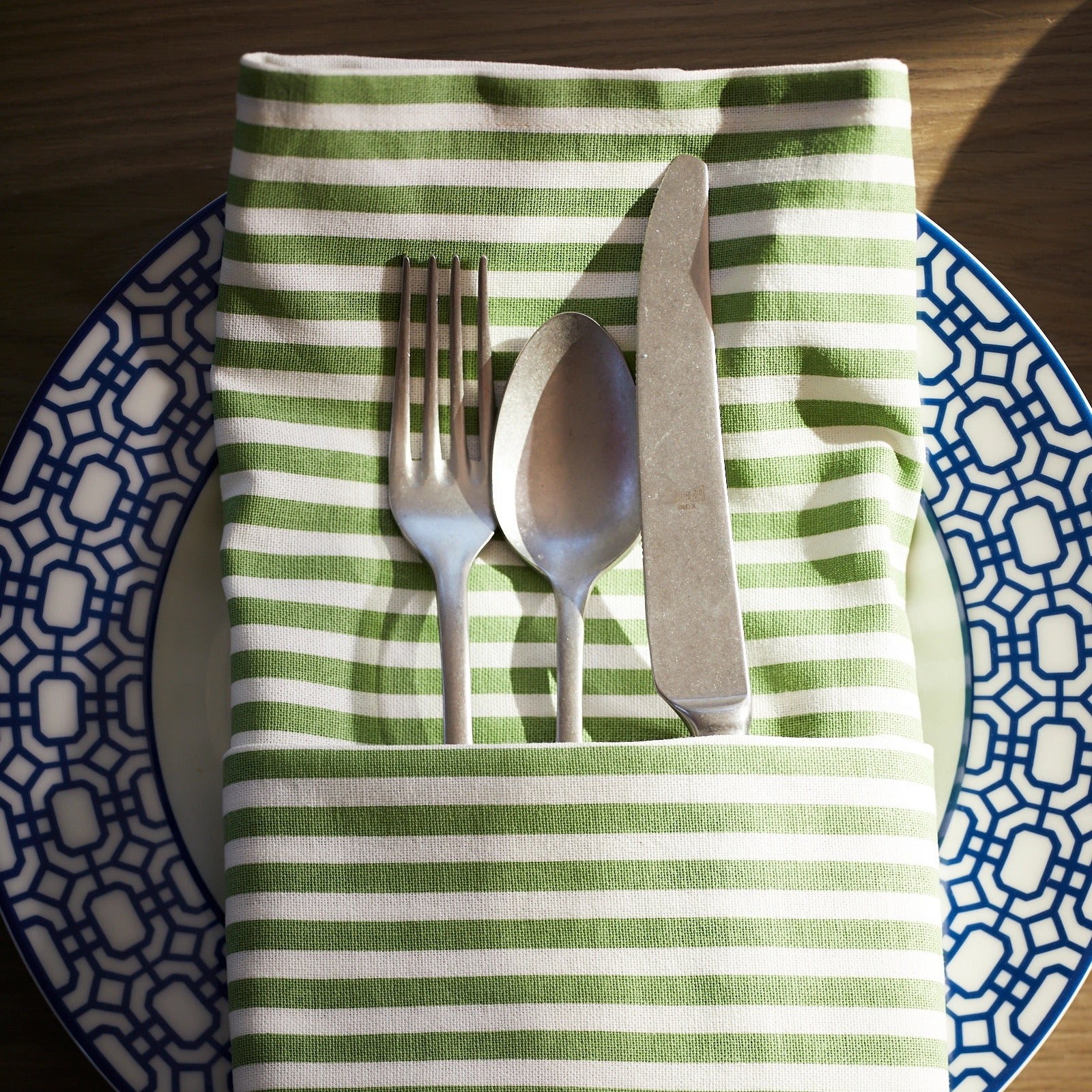 Pinstripe Verde Dinner Napkins | Set of 4