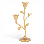Hand-Forged Cast Iron Candelabra w/ Flowers & Bird