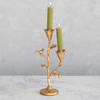 Hand-Forged Cast Iron Candelabra w/ Flowers & Bird