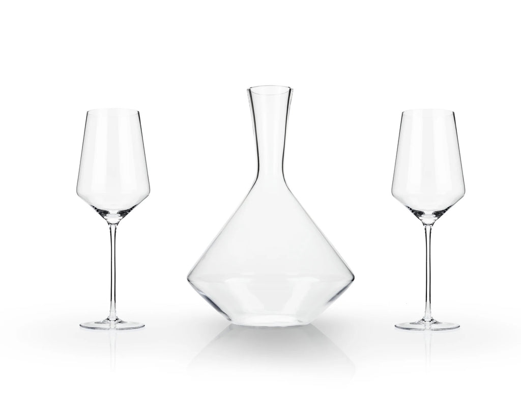 Angled Crystal Decanter & Wine Glass Set