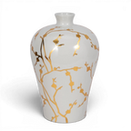 White Ceramic Chinoiserie Floral Vase | 15"