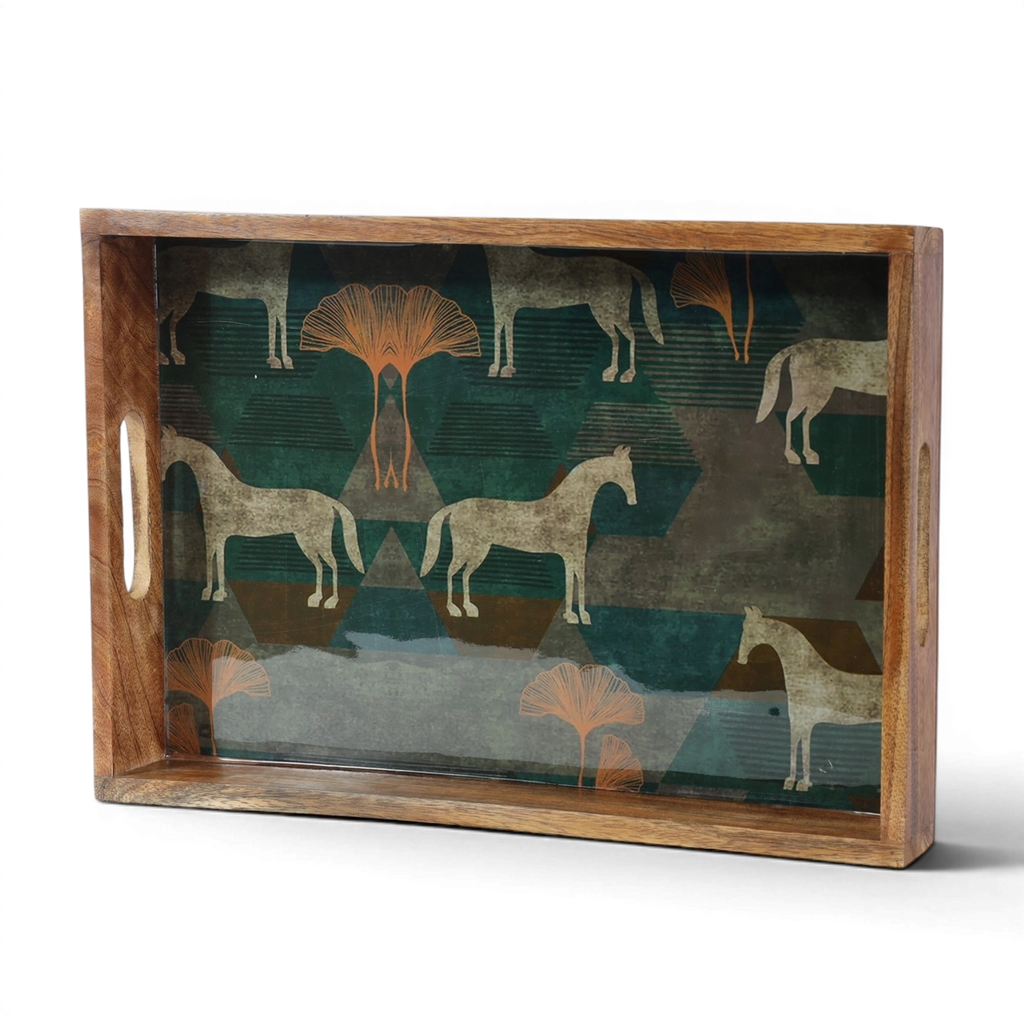 Moon Horse Resin & Mango Wood Decorative Tray | Choice of Size