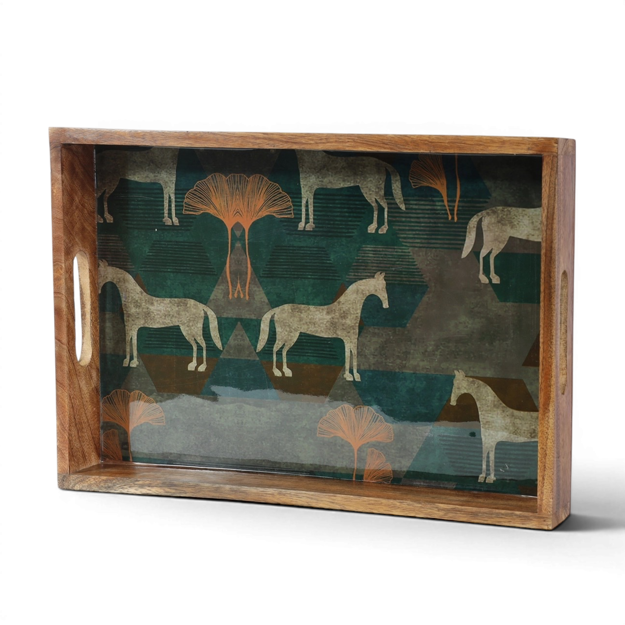 Moon Horse Resin and Wood Decorative Trays | Set of 3