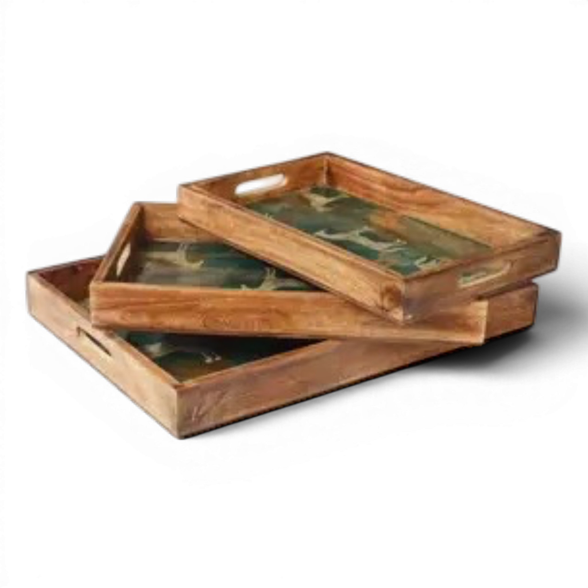 Moon Horse Resin and Wood Decorative Trays | Set of 3