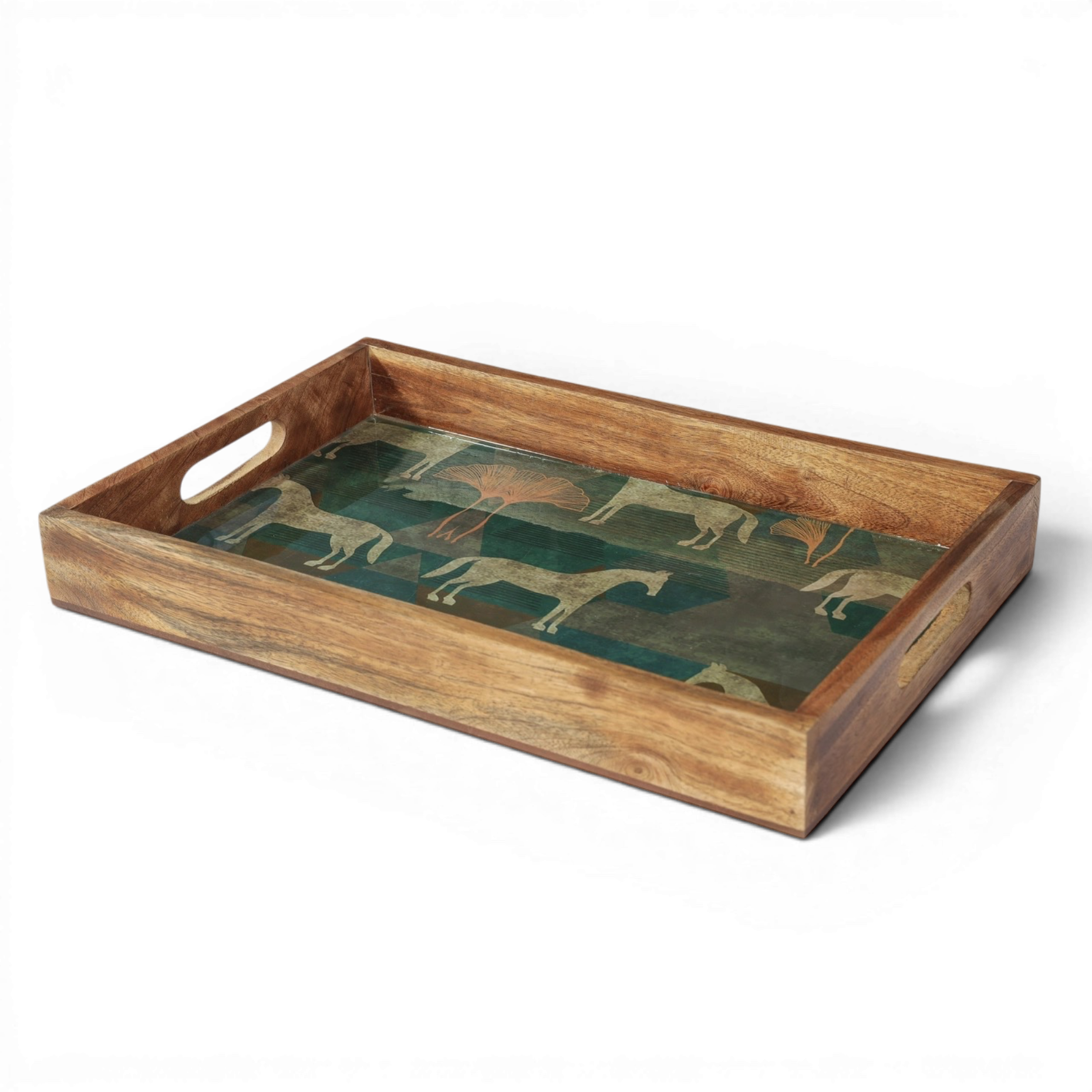 Moon Horse Resin and Wood Decorative Trays | Set of 3