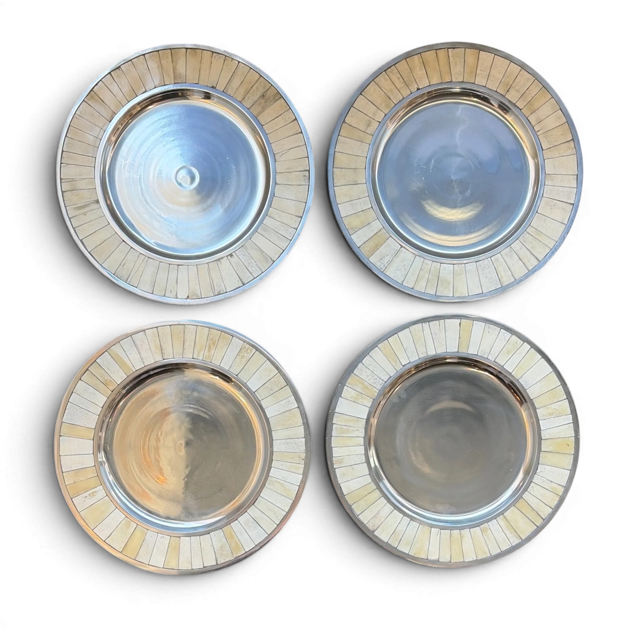 Bone & Silver Handmade Charger Plates | Set of Four