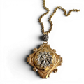 Antique French Brass Medallion Necklace — Scrollwork Cartouche & Silver Pinwheel | 18"