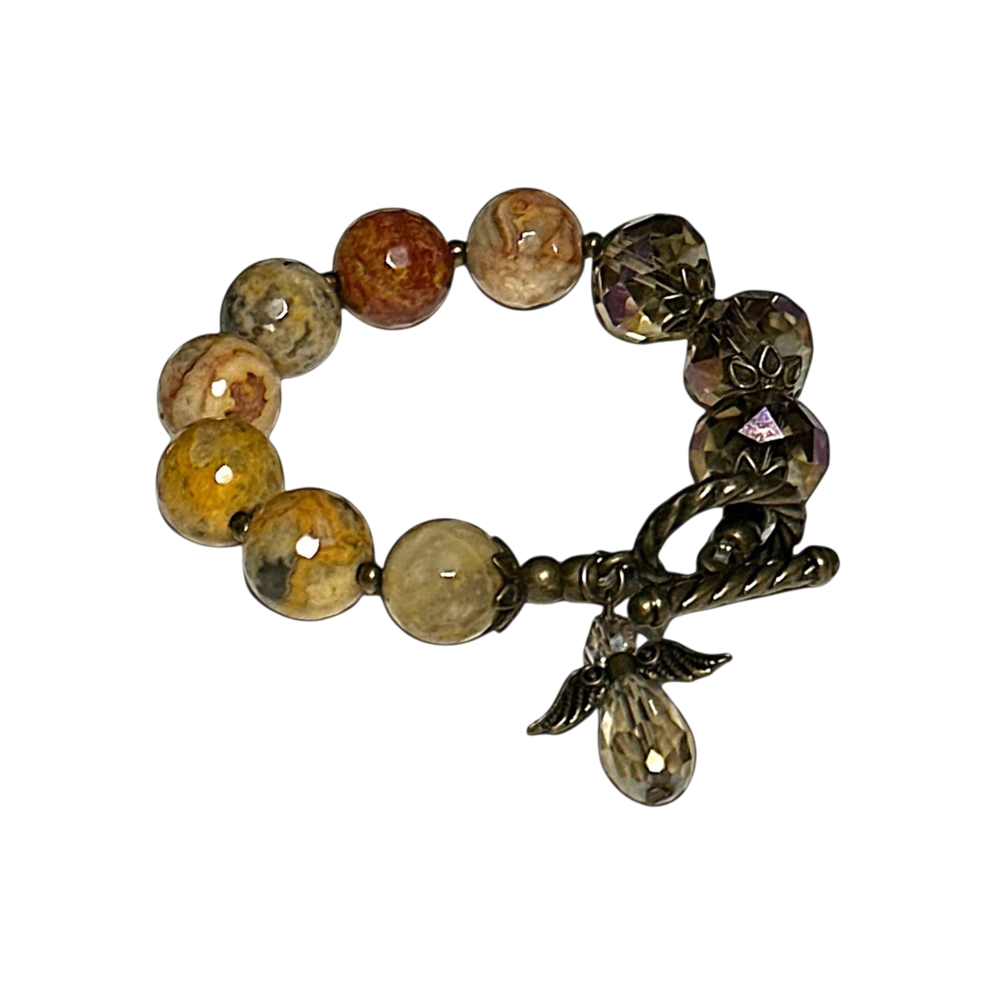 Agate & Faceted Crystal Bracelet w/ Angel Charm
