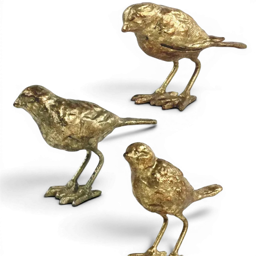 Cast Iron Gold Leaf Birds | Set of 3