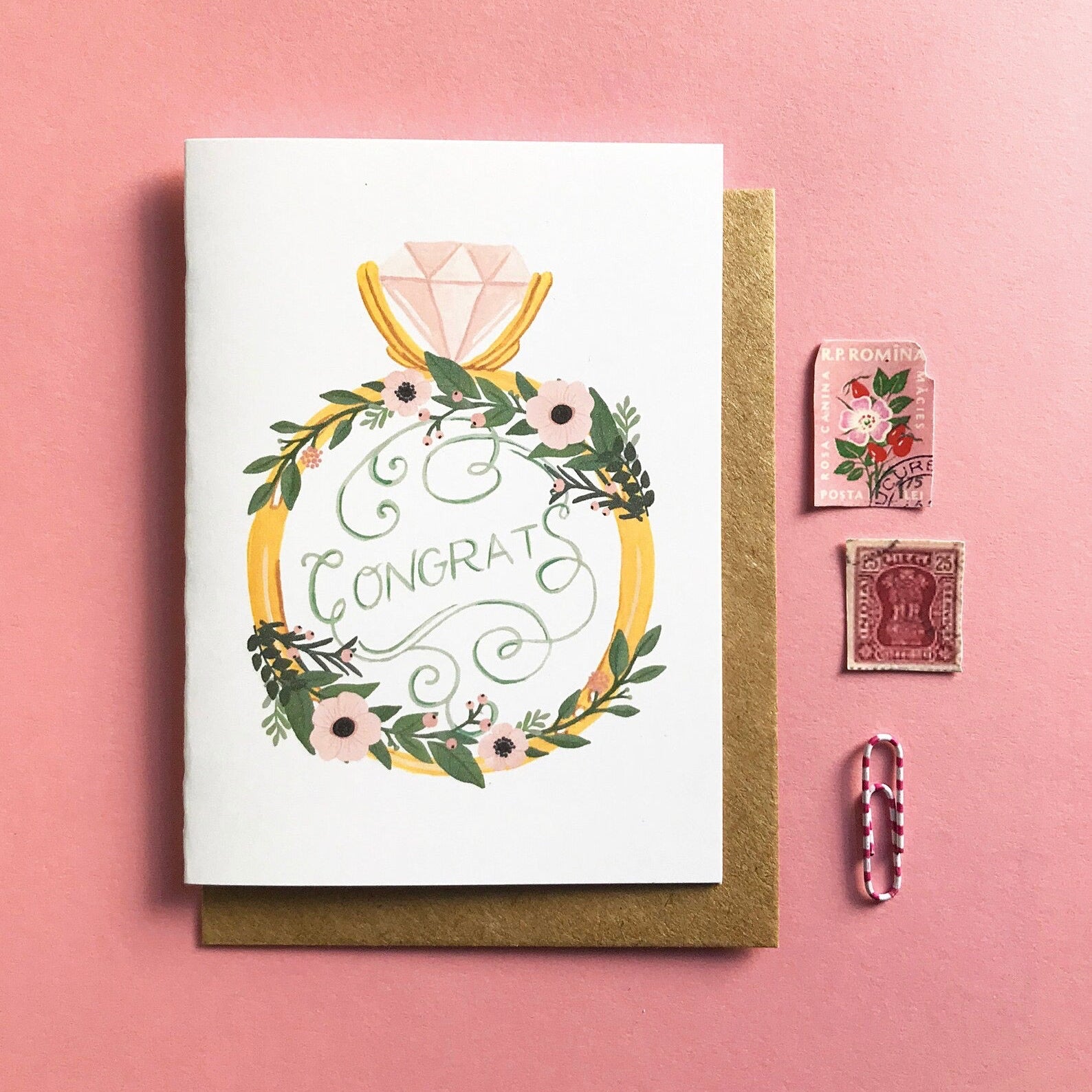 "Congrats" Floral Wedding Greeting Card