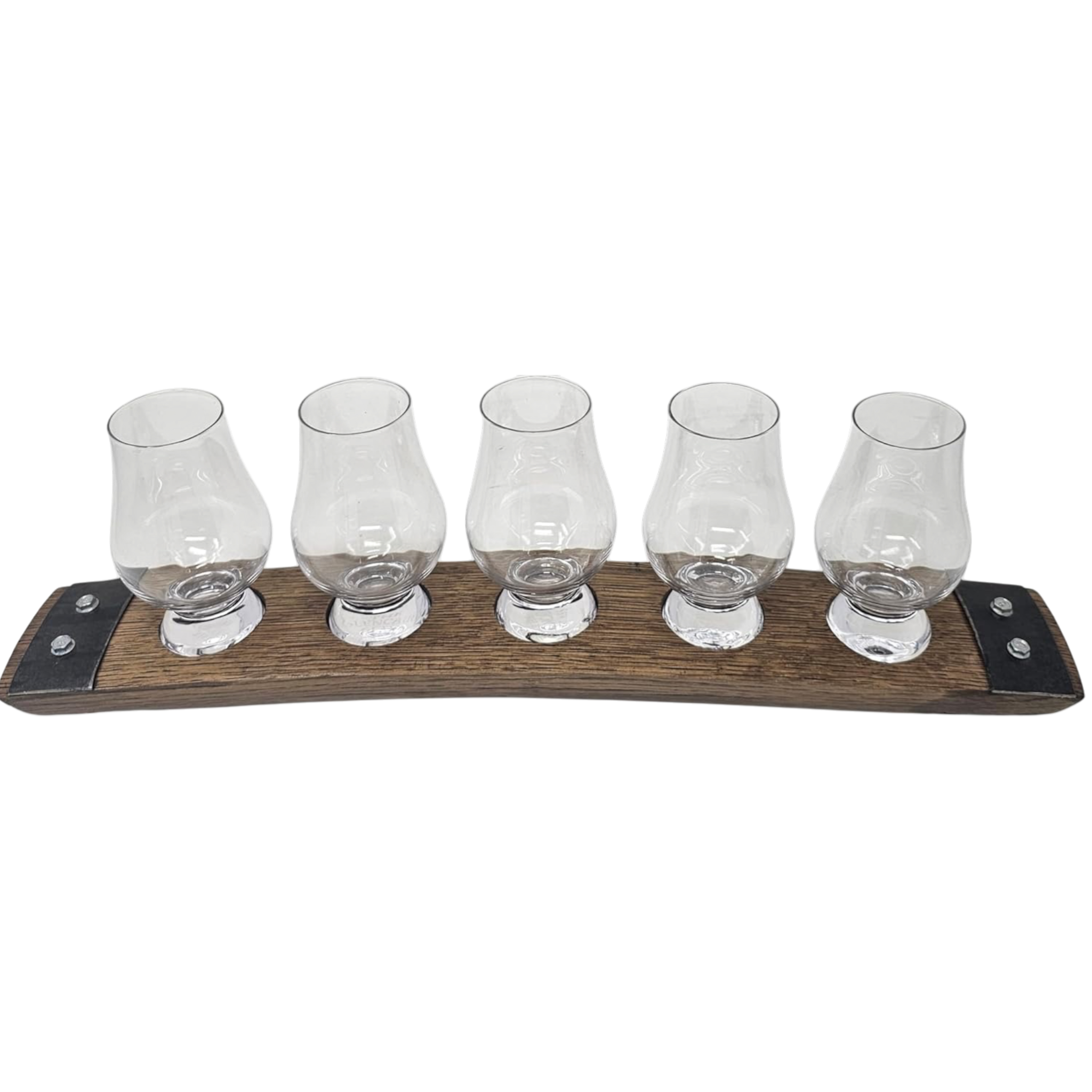 Barrel Stave 5 Glass Whiskey Flight Tray w/ Glencairn Glasses | Dark Walnut