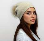 Classy Cashmere Detachable Faux Fur Pom Beanie | Oatmeal
