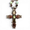 Jasper Reliquary Cross Necklace — Handcrafted Silver, Faceted Jasper & Stone Beads | Lannie Cunningham | 39"
