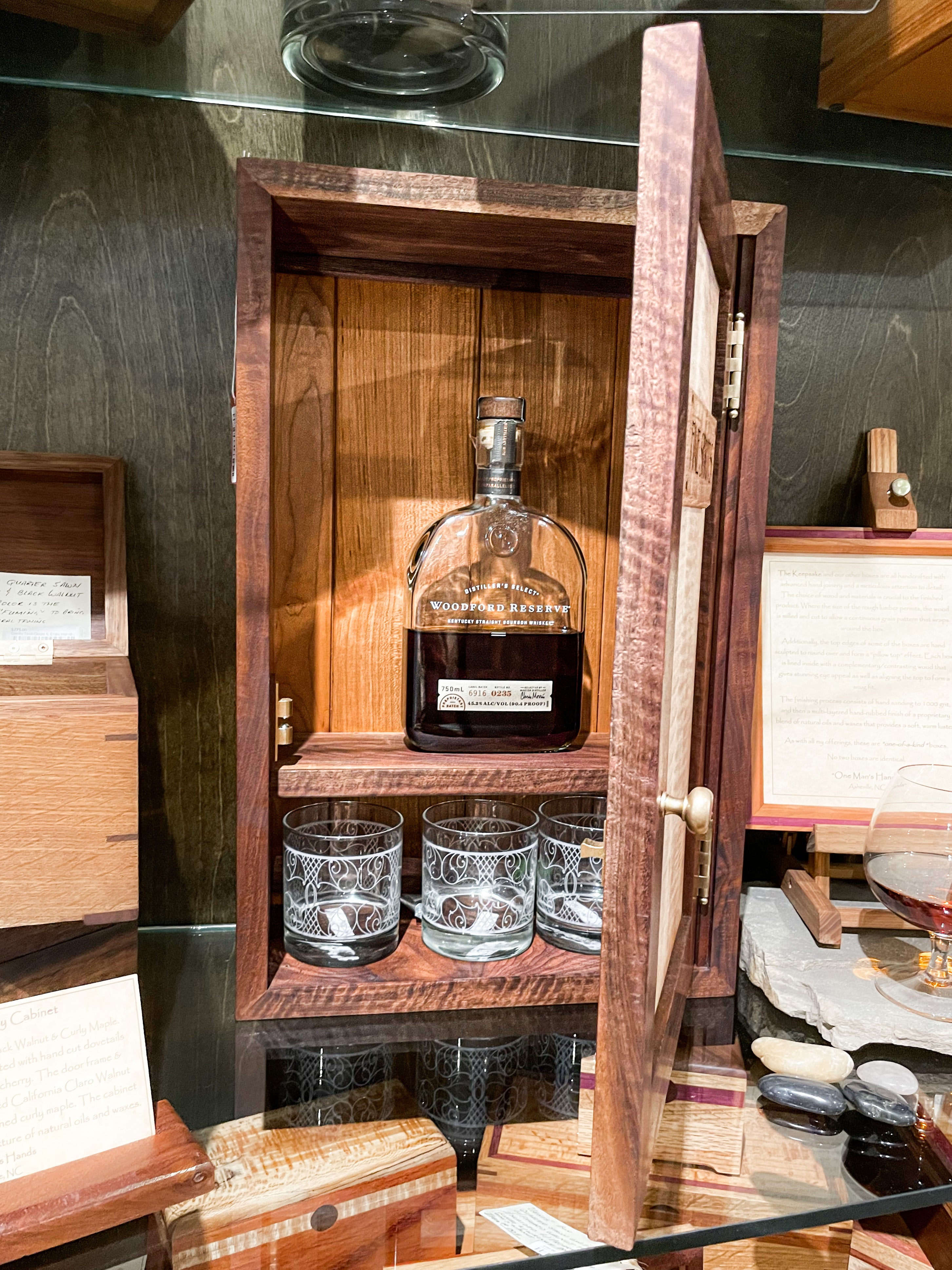 One Man's Hands Fine Spirits Cabinet — Claro Walnut & Curly Maple