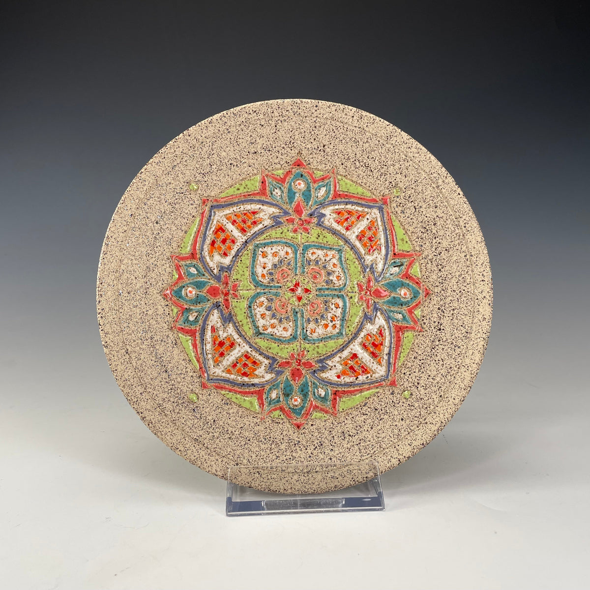 Raw Stoneware Plate | Hand-Painted Mandala Design