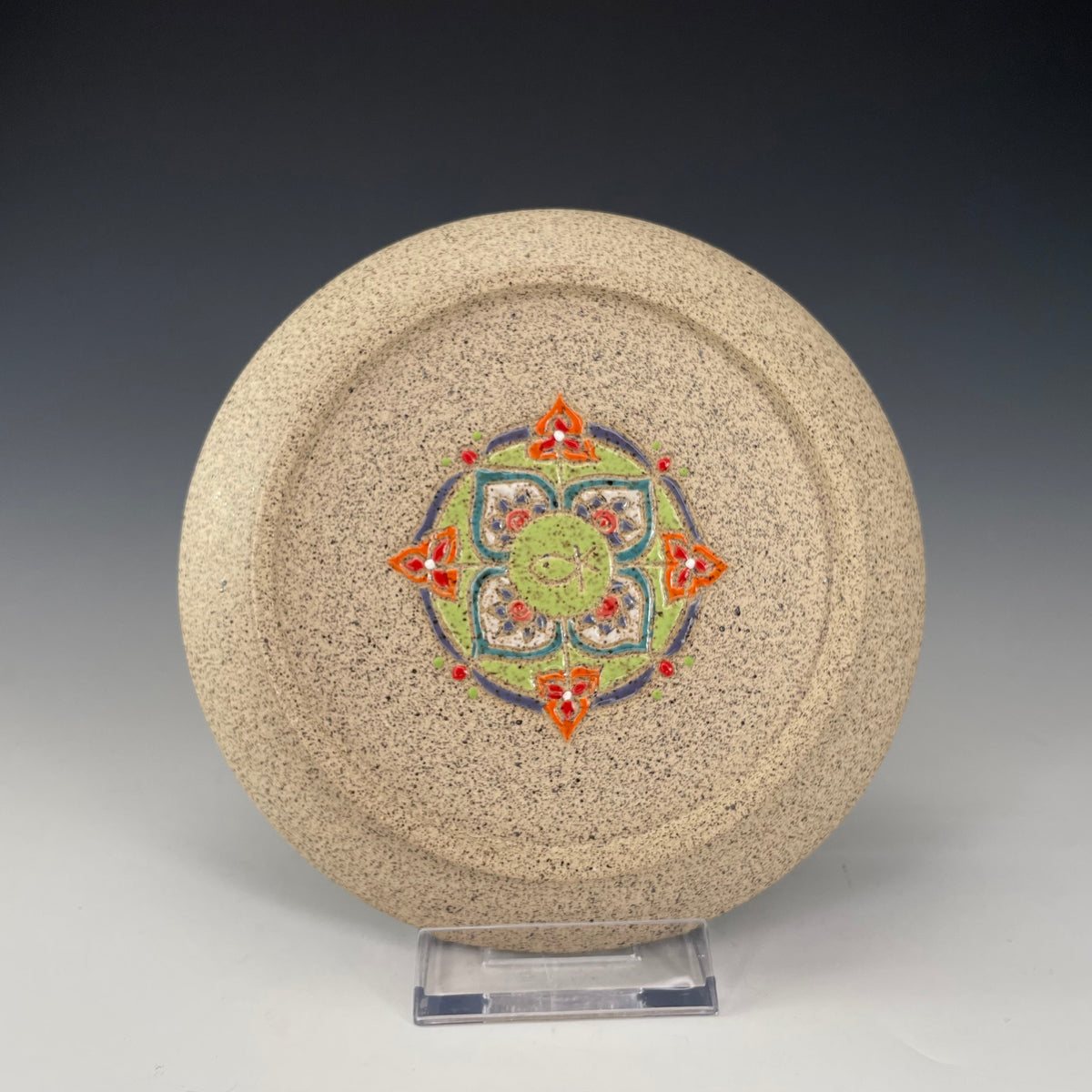 Raw Stoneware Plate | Hand-Painted Mandala Design
